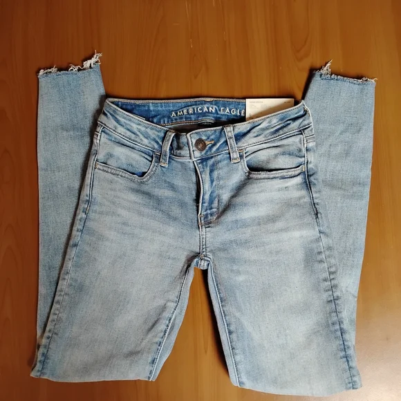 American Eagle Light Blue Ripped Jegging Super Stretch Jeans Size 0 25w - Picture 3 of 9
